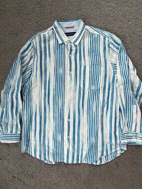 Tommy Bahama "Along Shore Stripe" 100% Linen Long Sleeve Shirt-Men's Sz. L - EUC